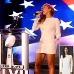 Beyonce Gulsen white mini dress Super Bowl press conference