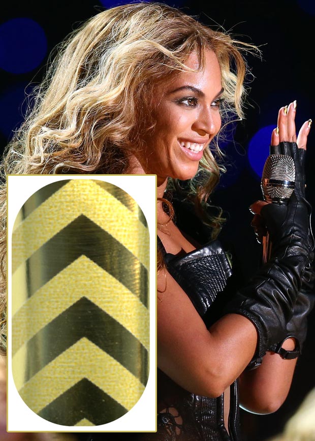Beyonce Super Bowl gold chevron nails Minx