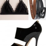 Black bra black skinny belt black patent sandals