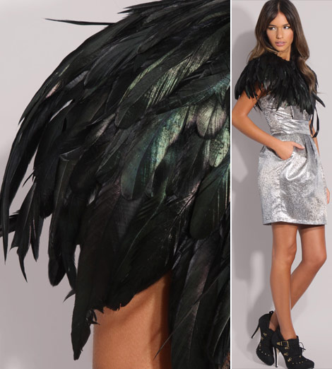 Black natural feathers cape
