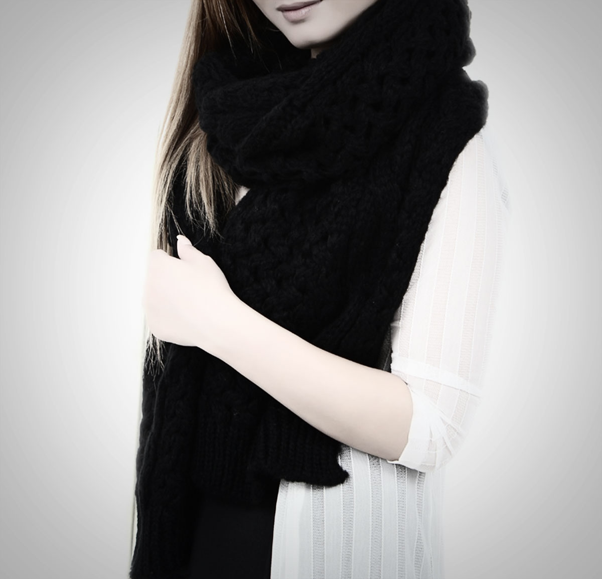 black oversized knitted scarf