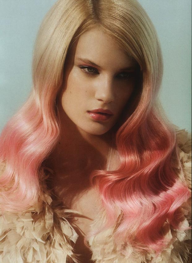 blond pink gradient wavy hair