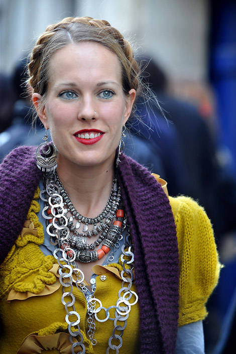 Bright Outfit Multiple Strands of necklaces
