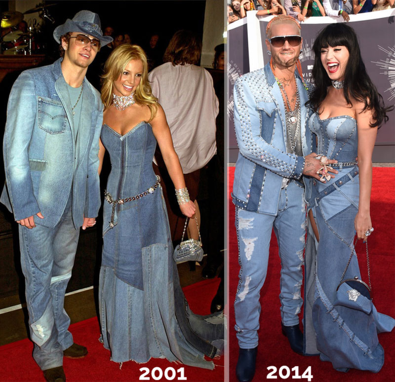 Britney Spears Justin Timberlake denim VMAs 2001 Katy Perry denim MTV VMAs 2014
