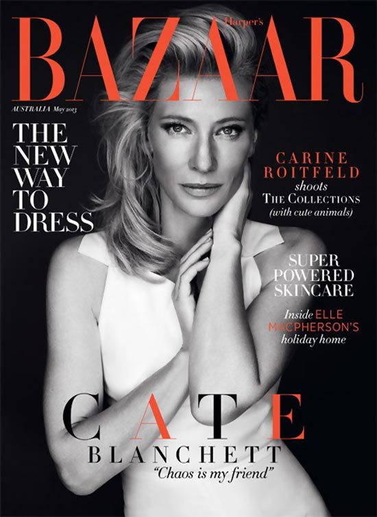Cate Blanchett black and white Harpers Australia cover