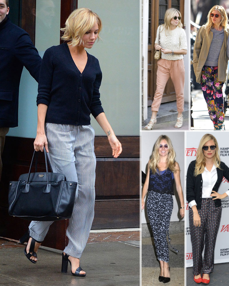 celebrities 2015 fashion essentials pajama pants Sienna Miller