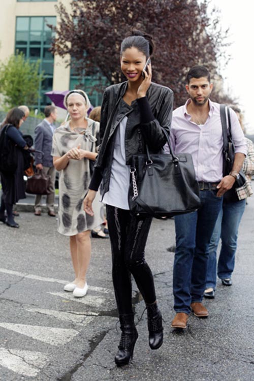 Chanel Iman black sequin leggings