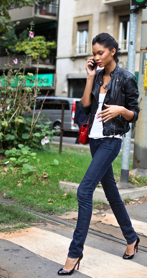 Chanel Iman Jeans top Chanel bag
