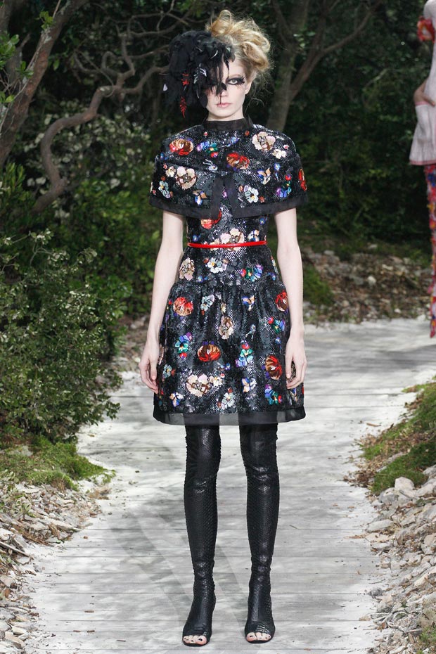 Chanel Spring 2013 Couture collection flowers on black dress