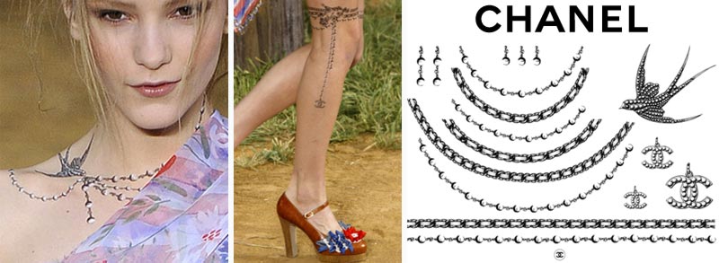 Chanel temporary tattoos swallows chains