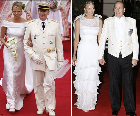 Charlene Wittstock princess bride in Armani wedding gowns Albert Monaco wedding