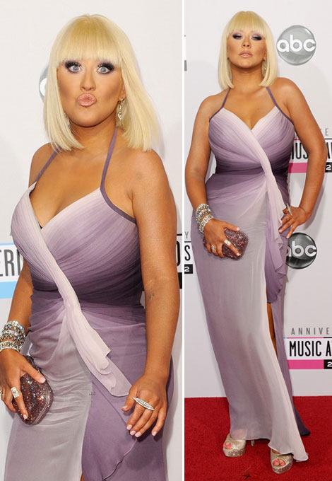 Christina Aguilera’s Pamella Roland Ombre Dress, Tan Overload AMAs 2012