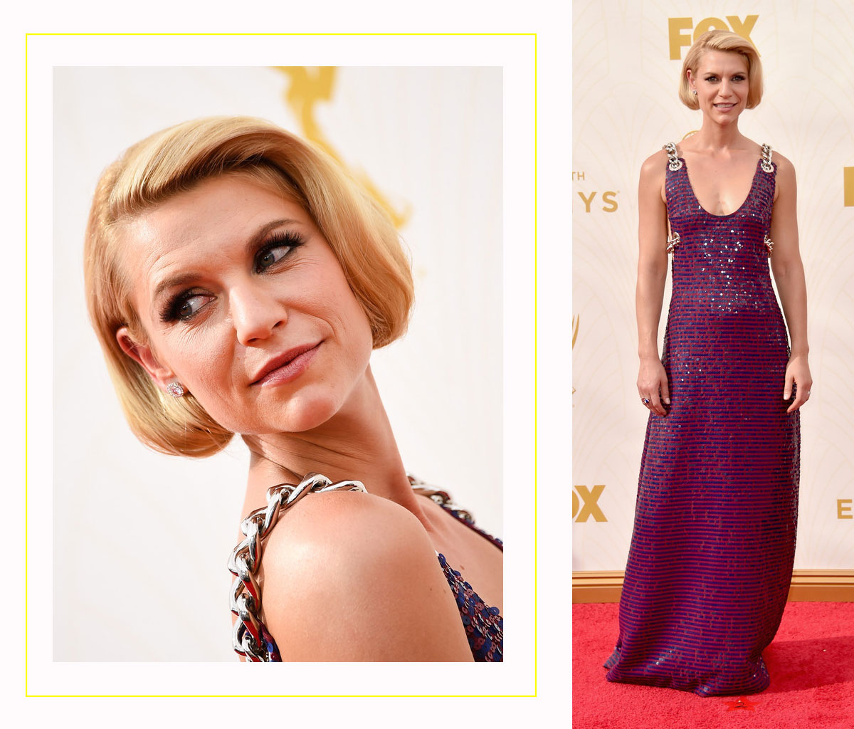 Claire Danes 2015 Emmy Awards red carpet hairdo