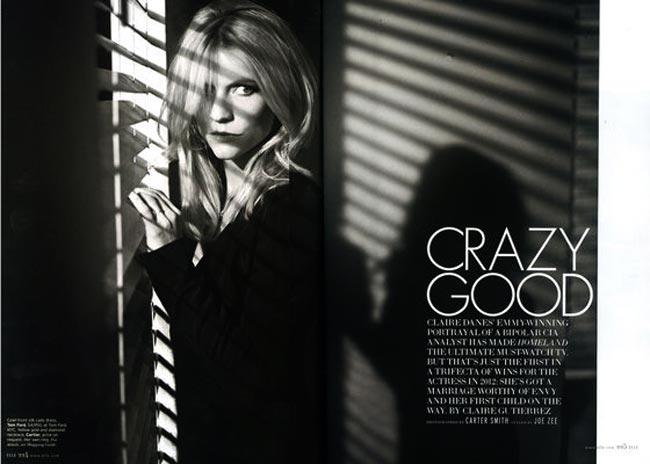 Claire Danes black and white  ELLE US February 2013