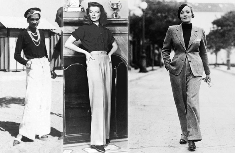 Coco Chanel Katharine Hepburn Marlene Dietrich wide leg pants