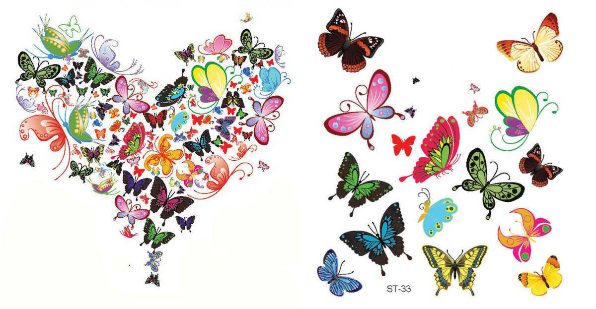 colorful butterflies heart temporary tattoo