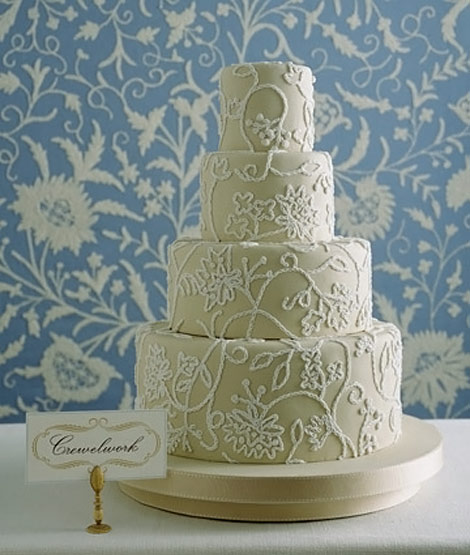 crewelwork white wedding cake