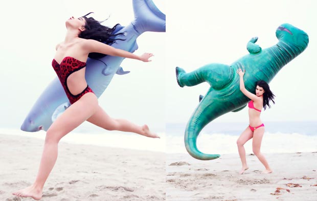 Crystal Renn inflatable animals beach Rankin photos