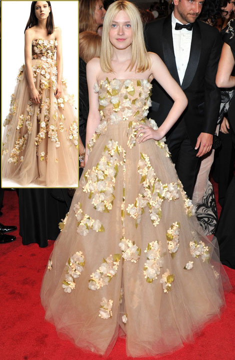 Dakota Fanning Valentino flowery dress Met Gala 2011