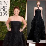 Debra Messing Donna Karan black dress 2013 Golden Globes