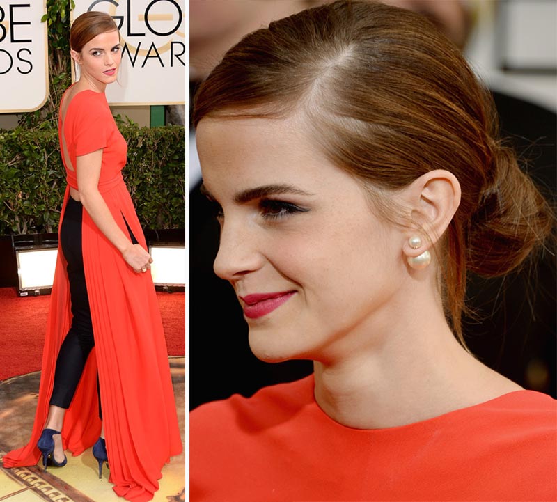 Emma Watson red Dior HC dress Golden Globes 2014