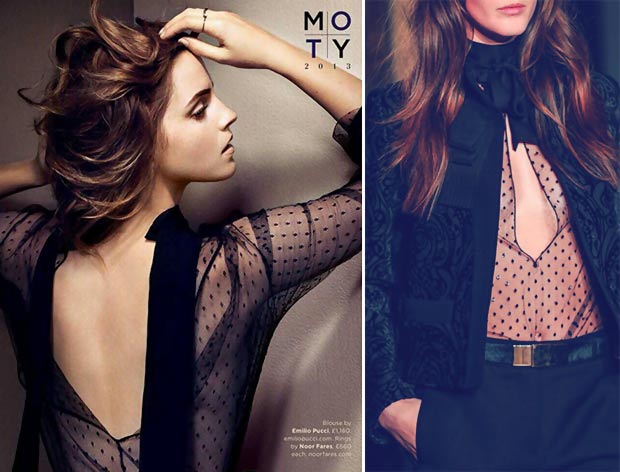Emma Watson wears black Pucci blouse fall 2013