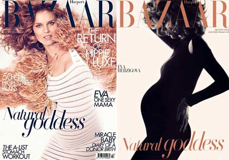 Pregnant Eva Herzigova Covers Harper’s Bazaar UK April 2011