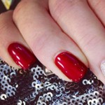 examples of red nails and silver glitter