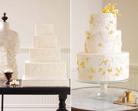 fabric inspired wedding cakes lace