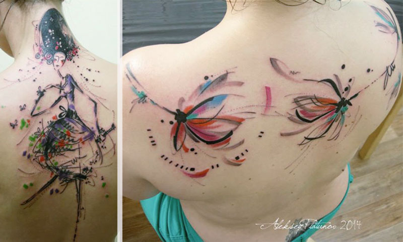 fabulous feminine tattoo watercolor drawings Aleksey Platunov