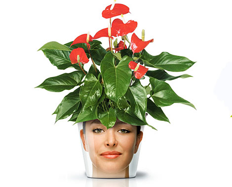 face print flower pot red
