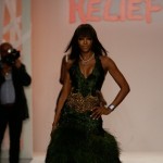 Naomi Campbell Fashion for Relief wearing Zac Posen dress