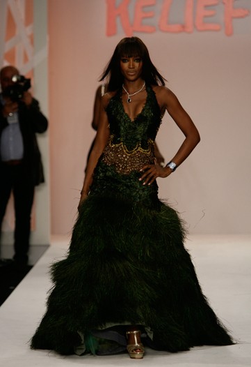 Naomi Campbell Fashion for Relief wearing Zac Posen dress