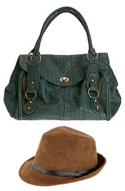Faux Suede Fedora Hat Wet Seal and Green Turnlock Doctor Bag Urban Outfitters