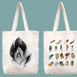 feathers printed canvas tote