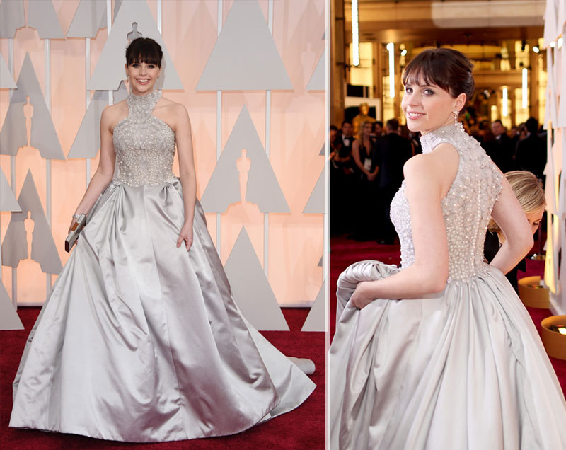 Felicity Jones Alexander McQueen dress 2015 Oscars