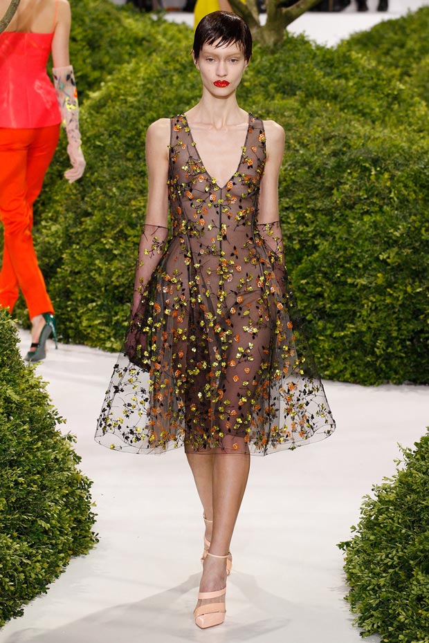 flowers embroidered on black tulle Dior Couture Spring 2013 collection