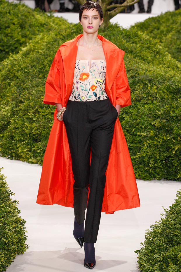flowers top red coat Dior Couture Spring 2013 collection