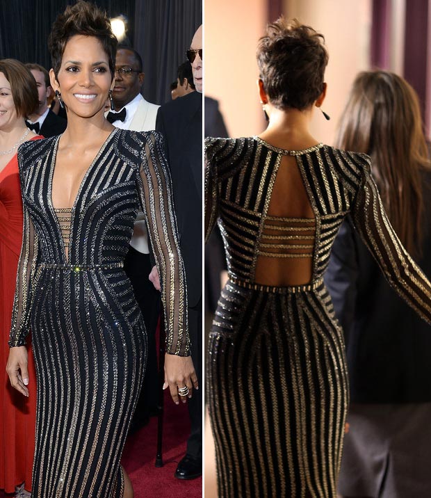 Halle Berry black silver Versace dress 2013 Oscars