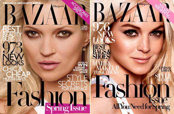 Harpers Bazaar Kate Moss vs Lindsay Lohan covers large
