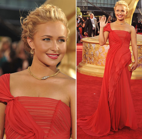 Hayden Panettiere Red J Mendel Dress For 2009 Emmy Awards