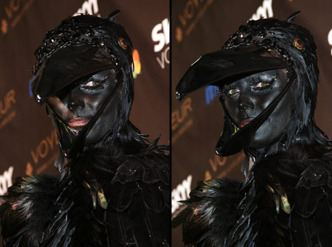 Heidi Klum In Raven Costume For Halloween Party 2009. Joins The Black Paint Trend