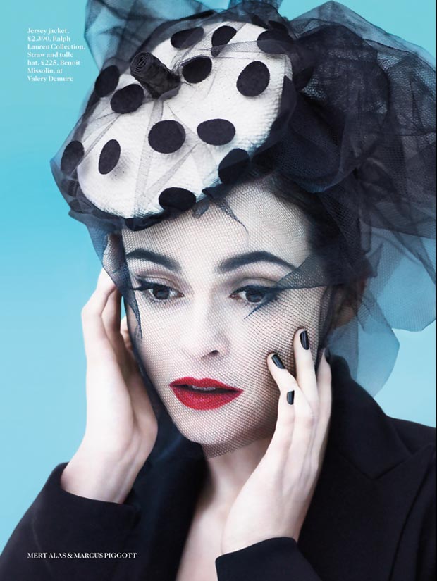 Helena Bonham Carter miniature hat Vogue UK July 2013