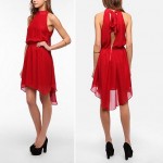 high neck party red dress