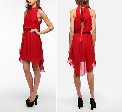 high neck party red dress