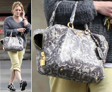 Hilary Duff Prada lace leather bag