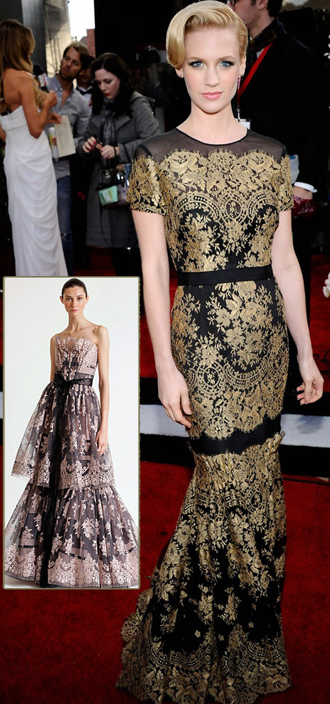 January Jones Carolina Herrera Lace Dress 2011 SAG Awards