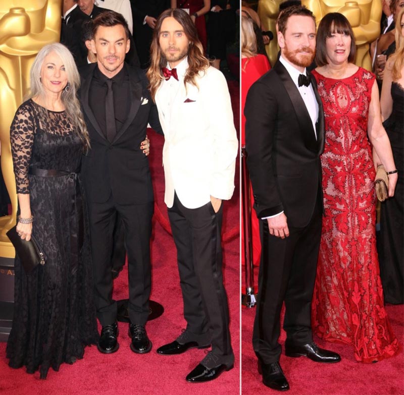 Jared Leto 2014 Oscars Michael Fassbender Red Carpet with their mothers
