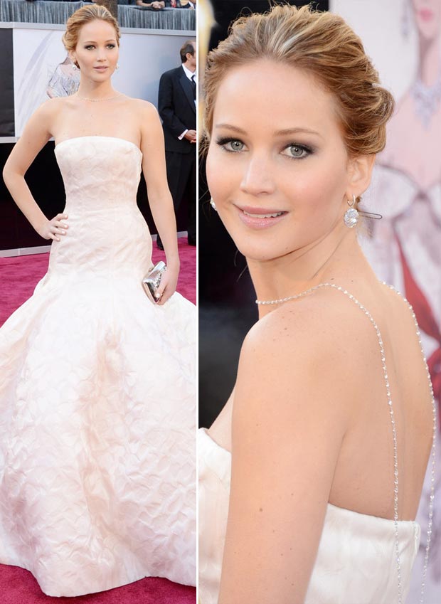 Jennifer Lawrence Dior dress back necklace 2013 Oscars