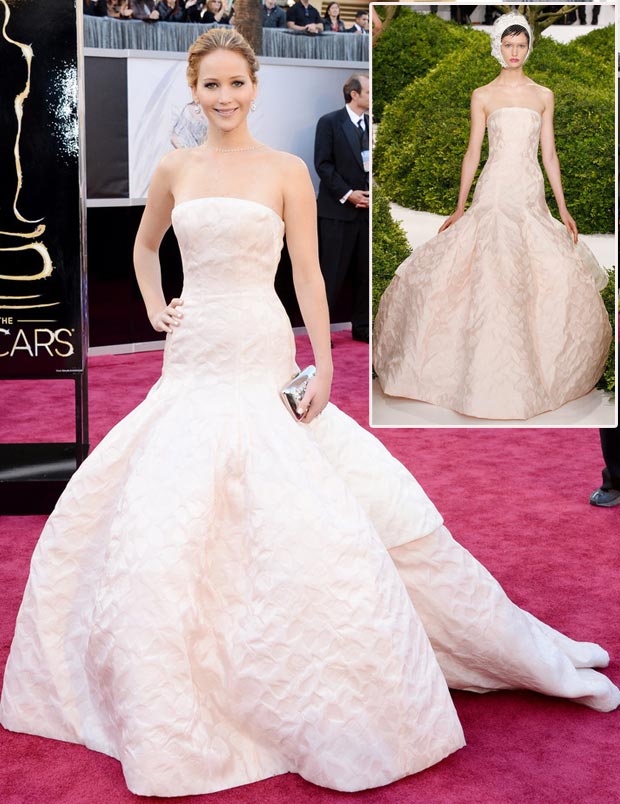 2013 Oscars Fashion: Jennifer Lawrence Light Pink Dior Couture Dress